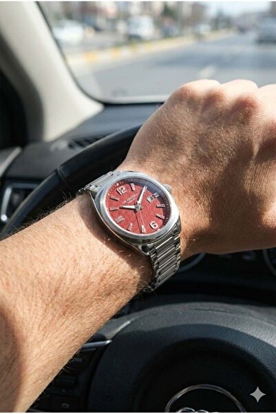 Lee Cooper Red Dial Men's Wristwatch |   46mm Steel Case, Steel Band, with Calendar