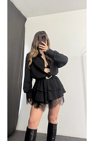 nona butik Noir Shirt Dress - Black