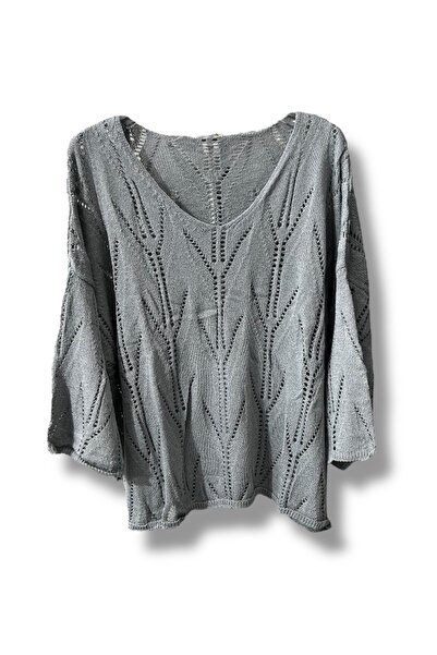SUMEF Oversize Openwork Mercerized Knitwear Blouse Women's V-Neck (Matching S...