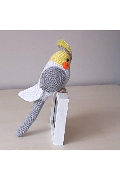 nildamigurumi Amigurumi Oyuncak Kuş Gri Beyaz Sultan Papağan Sesli