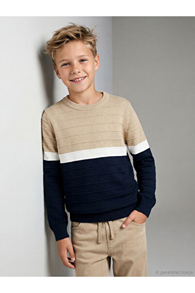 LC Waikiki Zero Roba Collar Color Block Boys' Sweater for Style Enthusiasts f...