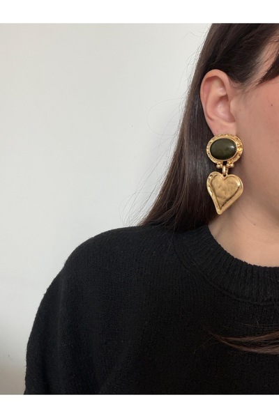 Charmist Steel Heart Green Earrings