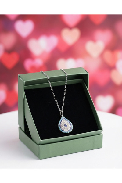 Beksy Accessory Sevgililer Günü Özel Kutulu Hediyelik Gümüş Kolye - Nazar Bon...