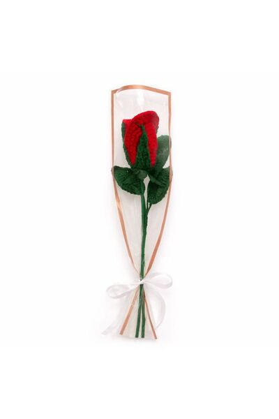 BUNILU Red/orange rose, wrapped textile flower