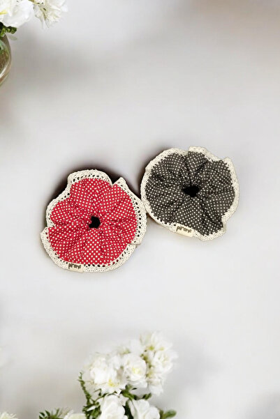 Pirene Mini & Miki Lace Double Scrunchie Set – Polka Dot Lace Poplin Hair Clip