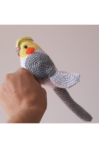 nildamigurumi Amigurumi Oyuncak Kuş Gri Beyaz Sultan Papağan Sesli