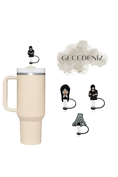 GECEDENİZ Thermos Compatible Straw Stopper Wednesday Black No 1