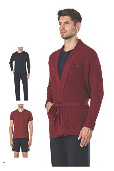 Pierre Cardin Men's 5 Piece 100% Cotton Knitwear Robe+Pajama Set+Shorts Set B...