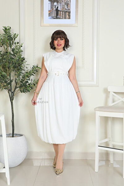 Warazan A soft dress with a waist belt and sleeveless sleeves