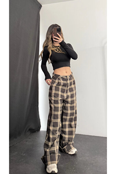 nona butik Jemmy Plaid Trousers - Beige