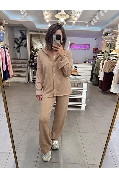 TREND KOMBİN Set cămașă și pantaloni din țesătură din bumbac