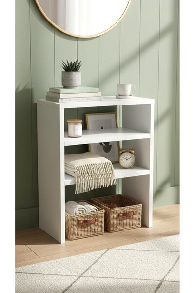 mobilyam Modern Beyaz 2 Bölmeli Çok Amaçlı Raf Ünitesi - Dekoratif Kitaplık V...