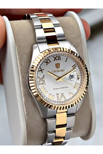 Raymond Altın Gümüş Renk Roma Rakamlı Çelik Orjinal Kadın Kol Saati + BİLEKLİ...
