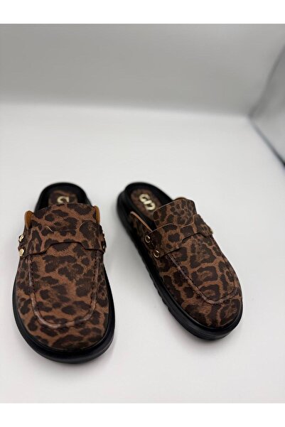 adelix Kadın Süet Kapalı Rahat Günlük Terlik Leopar