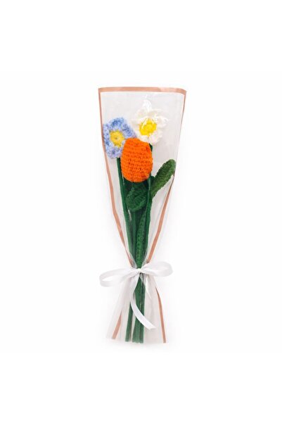 BUNILU Crocheted flower bouquet – orange tulips and daisies