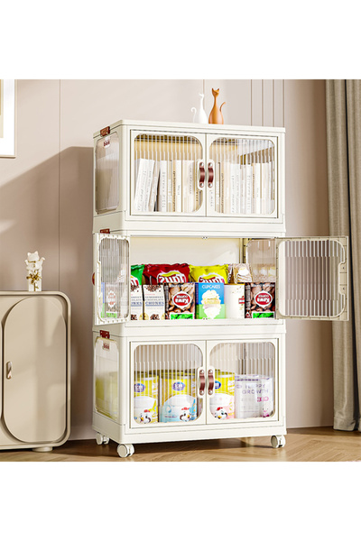 Generic 3-Tier Rolling Storage Cabinet with Transparent Doors, 53x32x88 cm