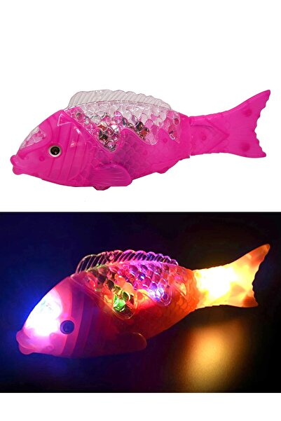TURKAFONE Şarkı Söyleyen Işıklı Yürüyen Balık Kuyruk Sallayan Oyuncak Pembe 24cm