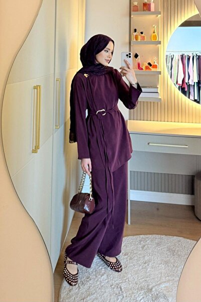 Hazamoda Esma Broşlu Modal Suit Plum