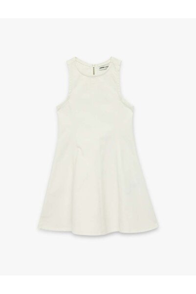 Koton Denim Beyaz Kız Çocuk Elbise 6SKG80007AD