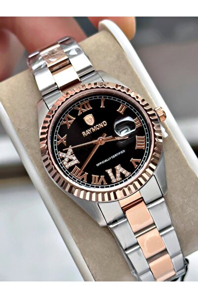 Raymond Rose Gold Silver Color Roman Numeral Steel Original Women's Wristwatc...