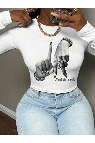 OVER HEAD Body cu decolteu tip crewneck cu imprimeu Rock The World pentru femei