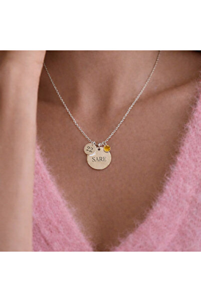 Soleildor 925 ayar Orijinal Gümüş Kişiye Özel Büyük Küçük Disk İsim Sayı Doğu...