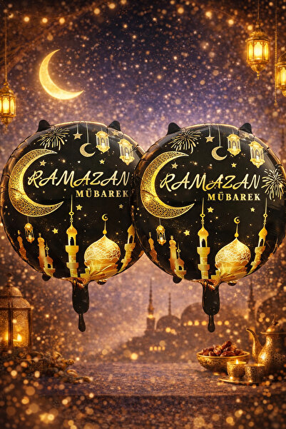 MACK PLUS 2 ADET 18 İnç Yuvarlak Ramazan Mübarek Siyah Folyo Balon – Helyum U...
