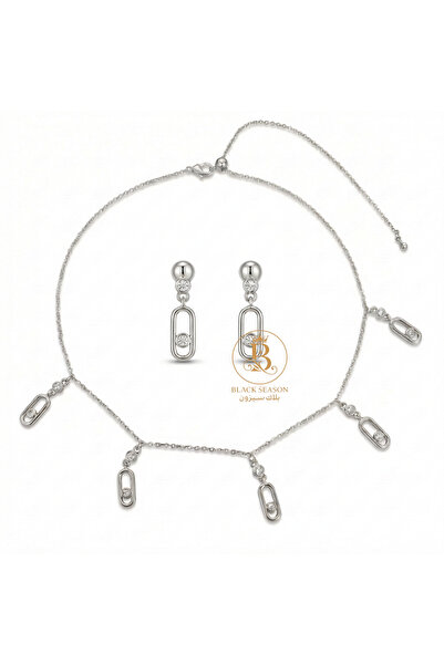 Black Season طقم سلسال شوكر + 2 حلق - زاركون | بلاك سيزون