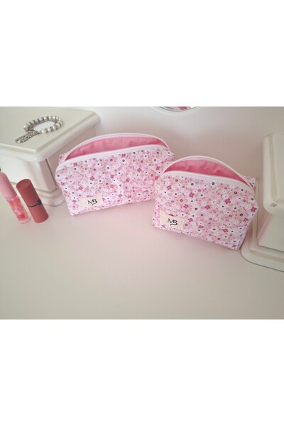 MB рожева косметичка з візерунком у вигляді ромбів - набір з 2 штук - з бантиком