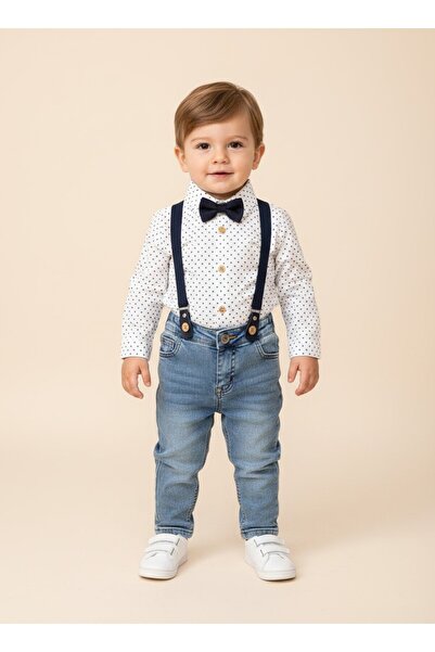 my petit panda Papyonlu Askı Kemerli Pamuk Gömlek Pantolon Bayramlık Erkek Be...