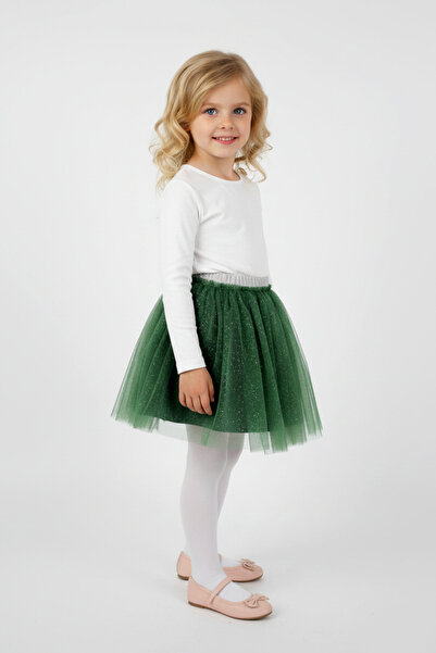 Çocuksan Baby&Kids Wear Fusta tutu din tul verde smarald cu sclipici pentru f...