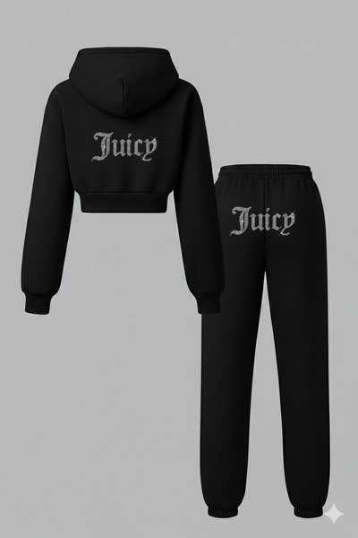 Bozz&Bozz Collection Women's Crystal Stone Printed Tracksuit Set Hoodie Crop ...