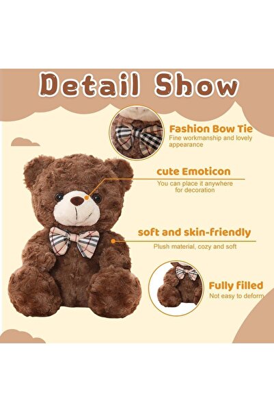 KASTWAVE 25cm Small Brown Teddy Bear Stuffed Animal - Soft Cuddly Plush Toy w...