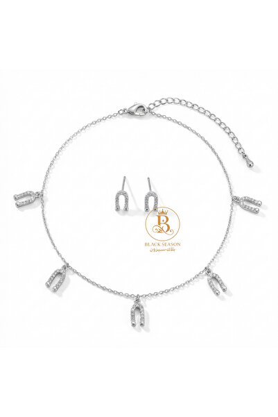 Black Season طقم سلسال شوكر + 2 حلق - زاركون | بلاك سيزون