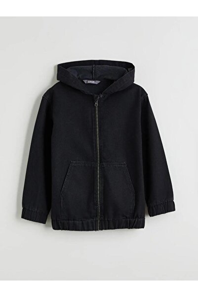 LC Waikiki Jachetă neagră din denim cu glugă pentru băieți (S6)