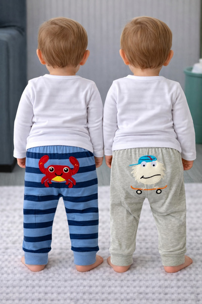 greenmoss %100 Pamuk Popo Figürlü Sevimli Bebek 2’li Eşofman Altı