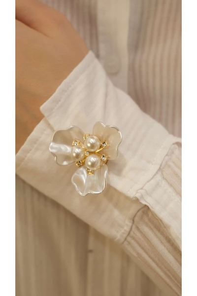 Jerie İncili Çiçek 2'li Set Düğme Broş