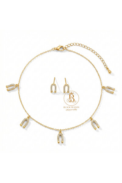 Black Season طقم سلسال شوكر + 2 حلق - زاركون | بلاك سيزون