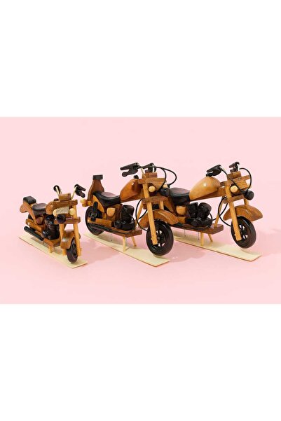 Prolite Retro Ahşap Vintage Motosiklet Biblo 3 Lü Set