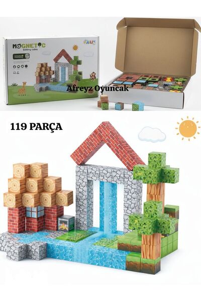 afreyz oyuncak Manyetik Yapı Blokları Minecraft Mıknatıslı 119 Parça Blok Par...