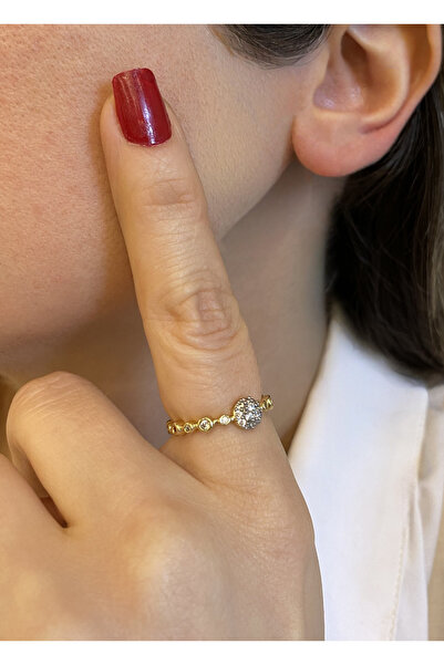 GOX خاتم مرصع بالأحجار بتفاصيل كروية مزدوجة اللون