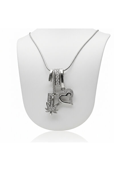 Cioze Jewellery Çoklu Charm Kalp ve Yaprak Figürlü Çelik Kolye