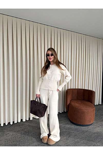 Laluvia Ecru Snap Button Knitwear Set - 904