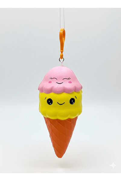 Squishy Sevimli Gülen Dondurma Pofuduk Anahtarlık - Yumuşak Dokulu Çanta Akse...