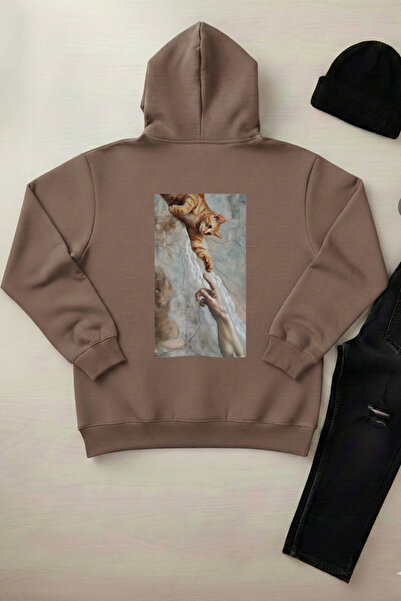 OXVİN Curiosity of a Cat - Unisex Hooded Kangaroo Pocket 3 Thread Puff (with ...