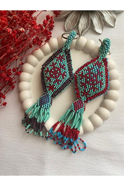 Handmade KUM BONCUK EL İŞİ SU YEŞİLİ KAR TANELİ İKİLİ ANAHTARLIK