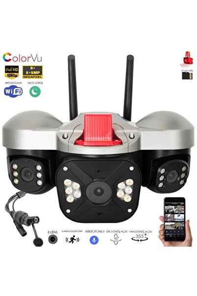 Poke Kablosuz PTZ Akıllı Güvenlik Kamerası 3 Lens 6+5+5MP Gece Renkli Sesli A...