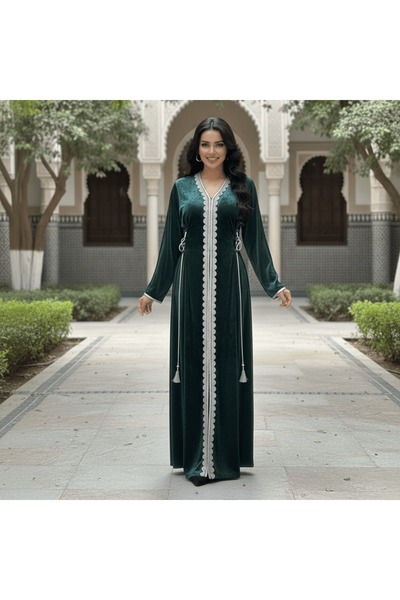 alqarat Royal Velvet Jalabiya with Intricate Embroidery