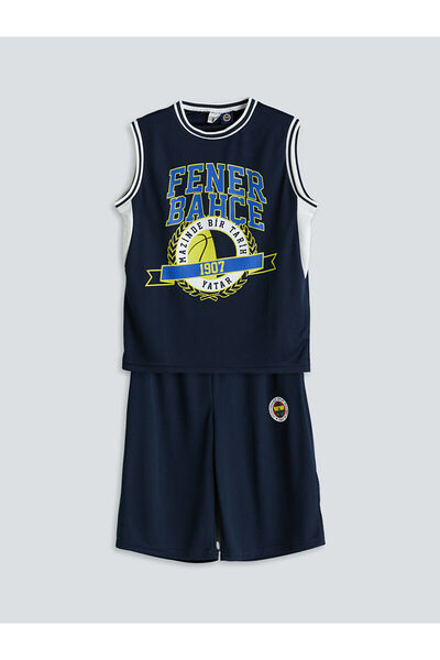 LC Waikiki Navy Blue Crew Neck Fenerbahçe Printed Boys' Tank Top and Shorts