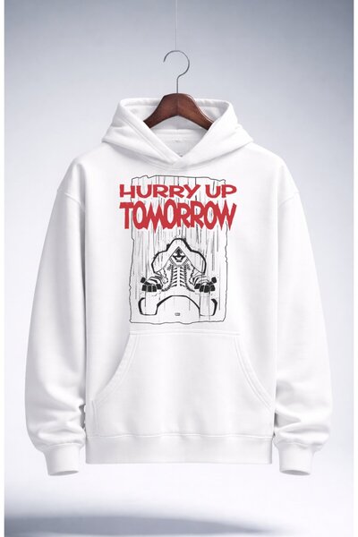 Fuddy Moda Unisex Φούτερ με κουκούλα με στάμπα  "Hurry Up Tomorrow ", Oversiz...